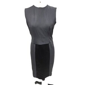 Monika Chiang Charcoal Knit & Leather Panel Colorblock Open Back Midi Dress Sz 6